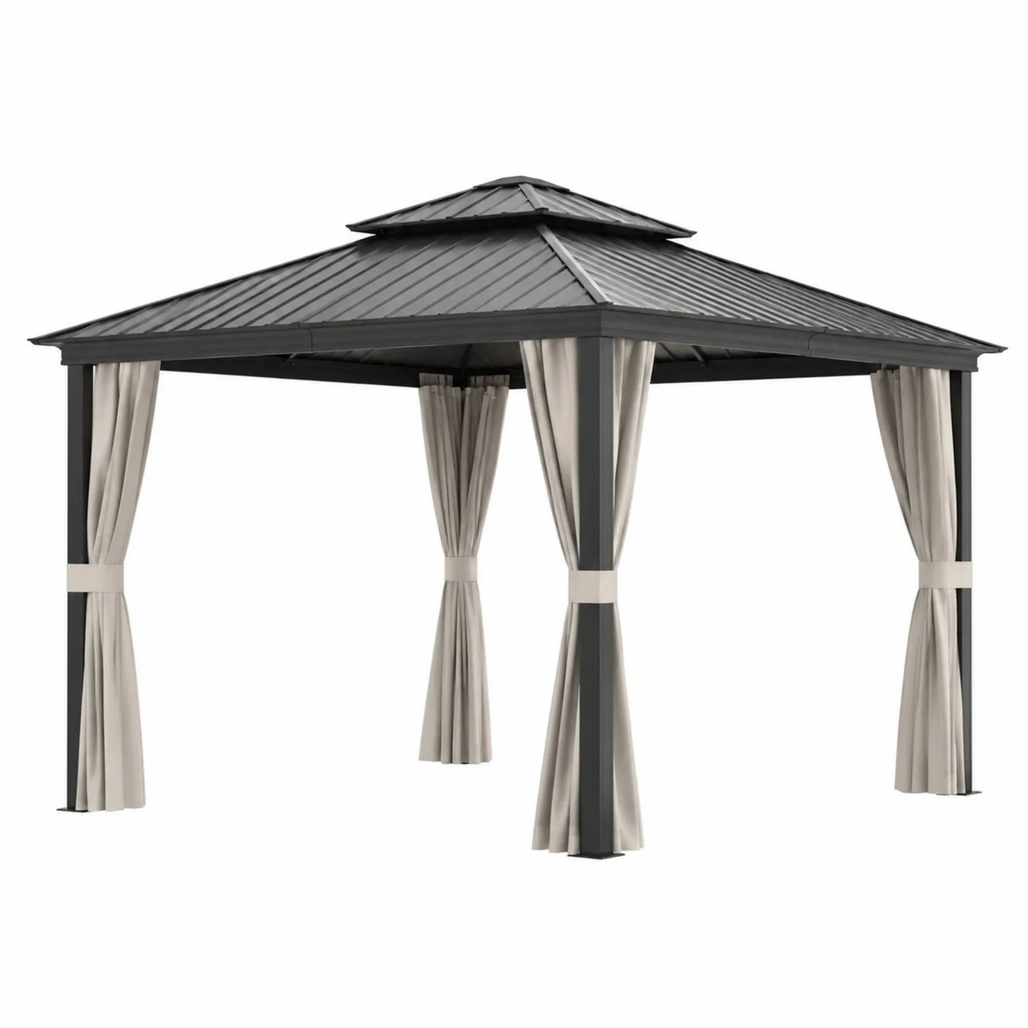 Gazebo in alluminio con tetto in acciaio e tende in tessuto