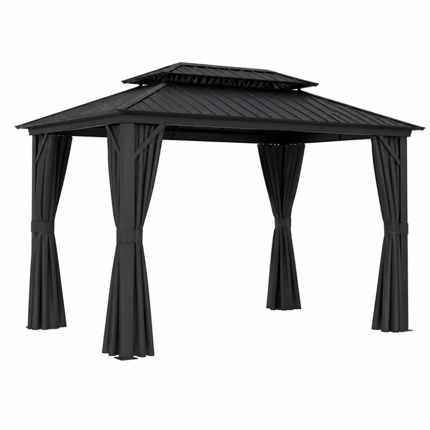 Gazebo in metallo nero con tetto ventilato