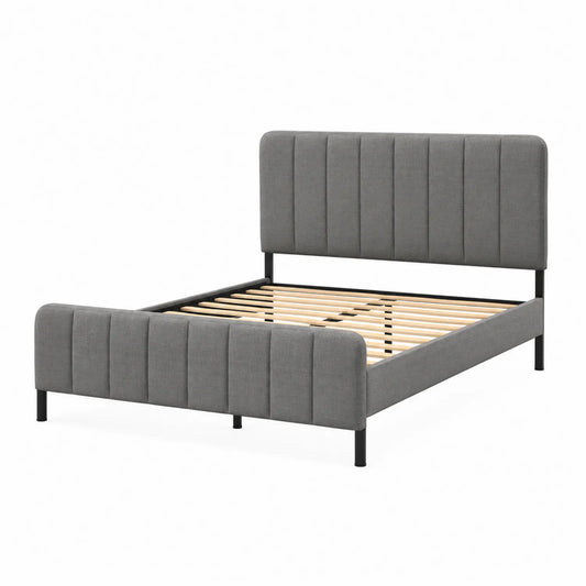 Letto matrimoniale in tessuto grigio con struttura in metallo 200x160 cm