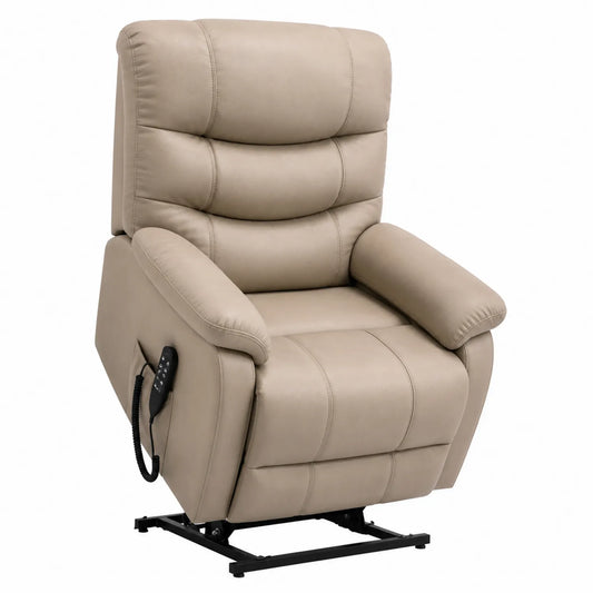 Poltrona reclinabile in pelle sintetica beige con telecomando