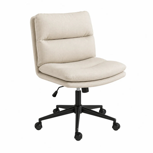Sedia da ufficio in tessuto beige con base in metallo