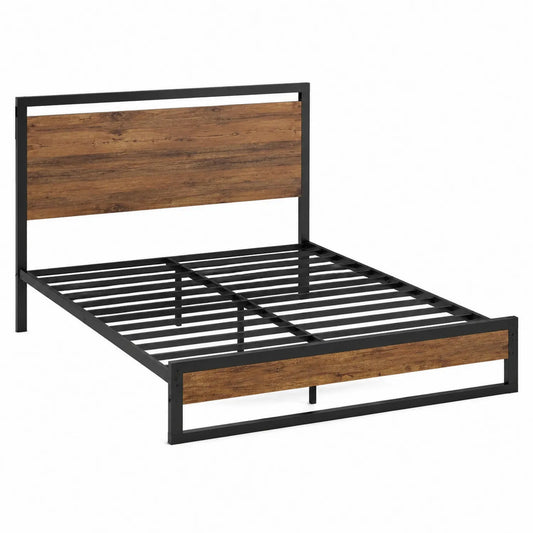 Letto matrimoniale in metallo e legno effetto noce 200x160 cm