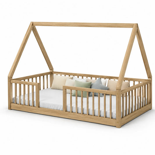 Letto Casetta per Bambini in Legno di Pino con Cuscini
