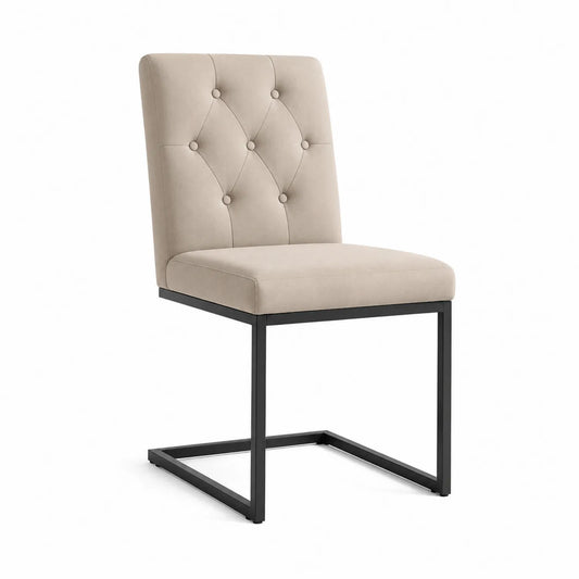 Sedia da pranzo in poliestere beige con struttura in metallo
