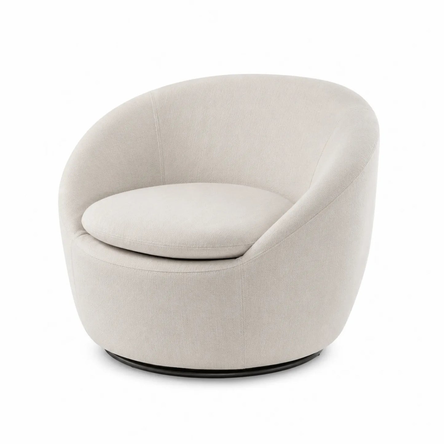 Poltrona girevole in tessuto beige con base in metallo