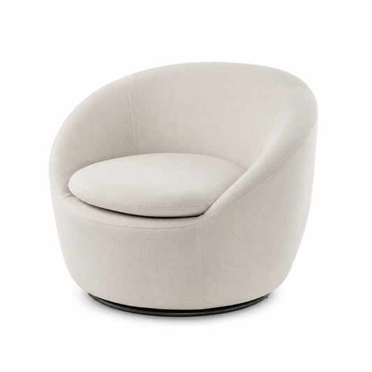 Poltrona girevole in tessuto beige con base in metallo