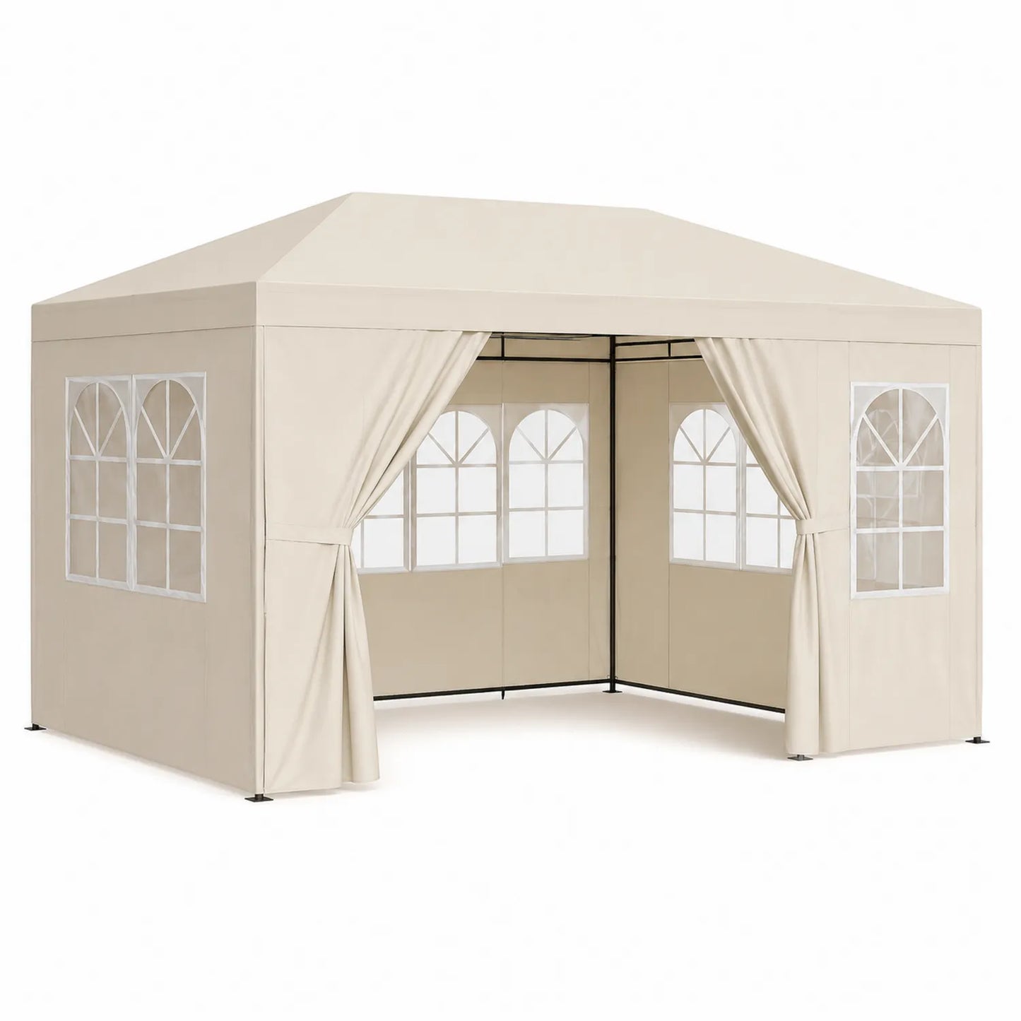 Gazebo in Metallo e Tessuto Beige 3x4m con Finestre