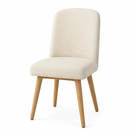 Sedia da pranzo in tessuto poliestere beige con gambe in legno