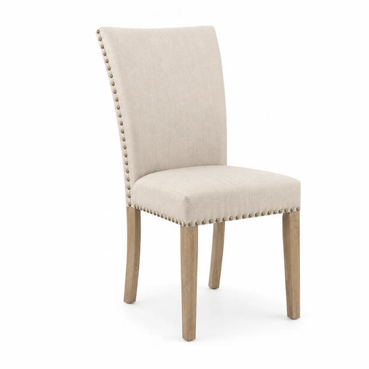 Sedia in tessuto di lino beige con gambe in legno