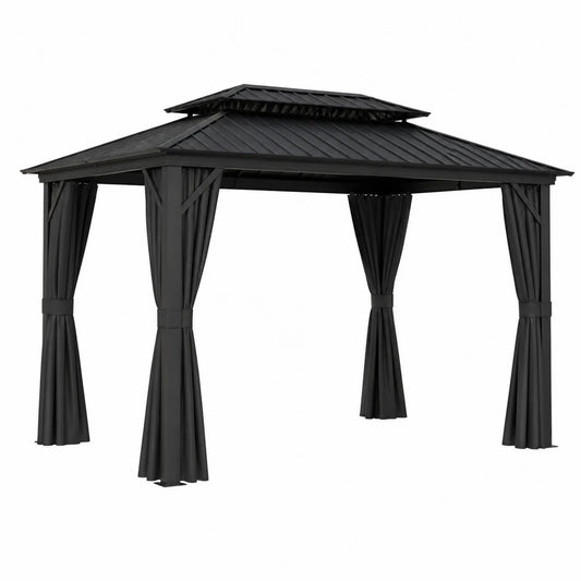 Gazebo in metallo nero con tetto ventilato