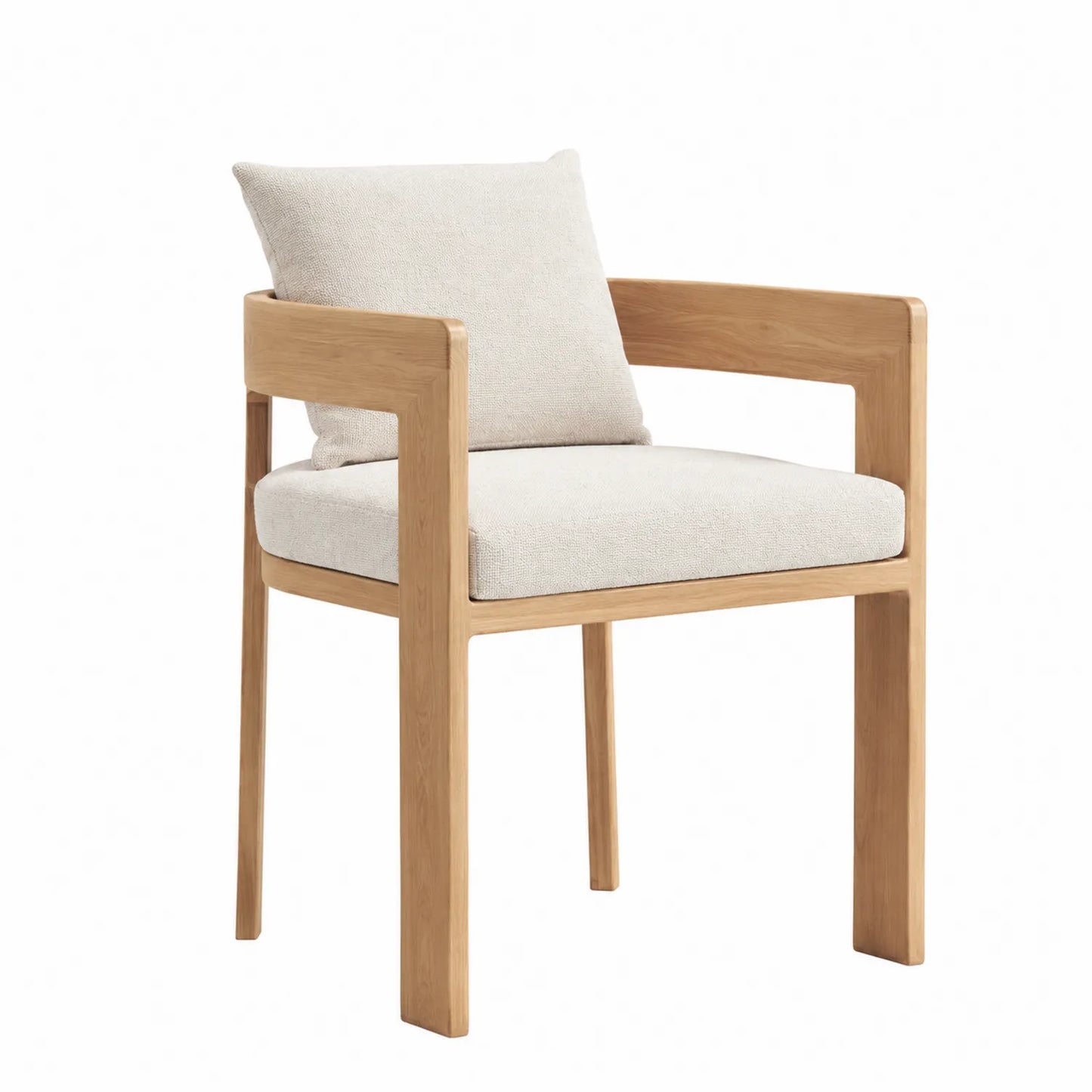 Sedia in Legno di Rovere con Cuscini in Tessuto Beige