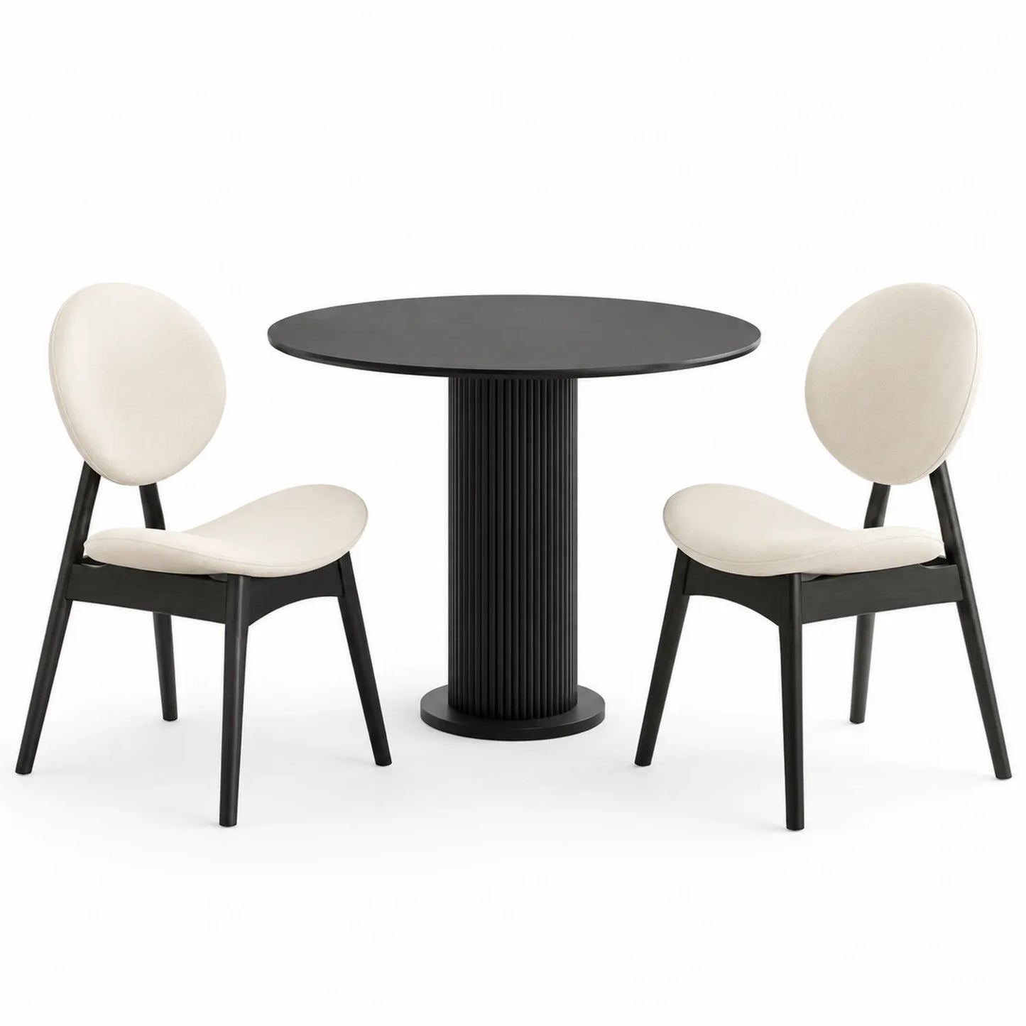 Set Tavolo Rotondo e 2 Sedie in Legno e Tessuto