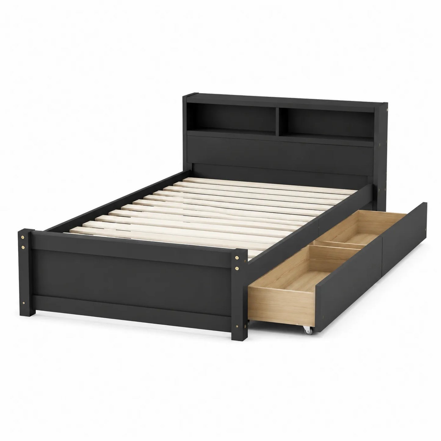 Letto singolo in MDF e legno di pino con cassetti nero 200x90 cm